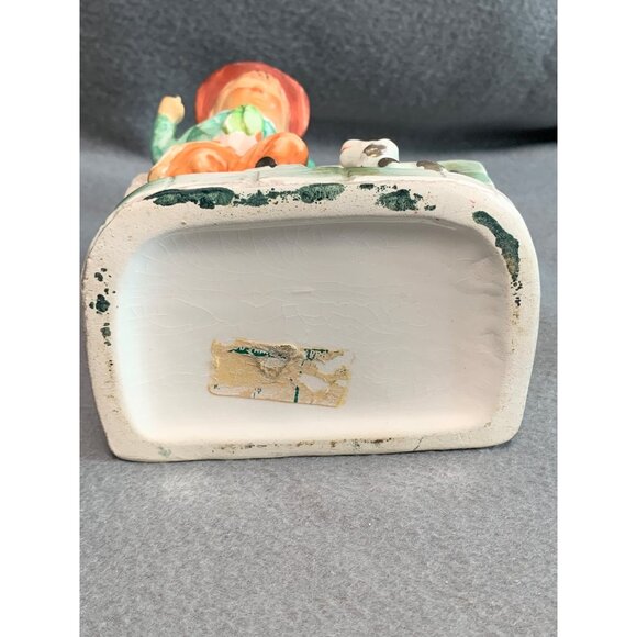 Vintage Hand-Painted Ceramic Boy with Dog at Wishing Well Planter 5" Tall - Picture 5 of 8